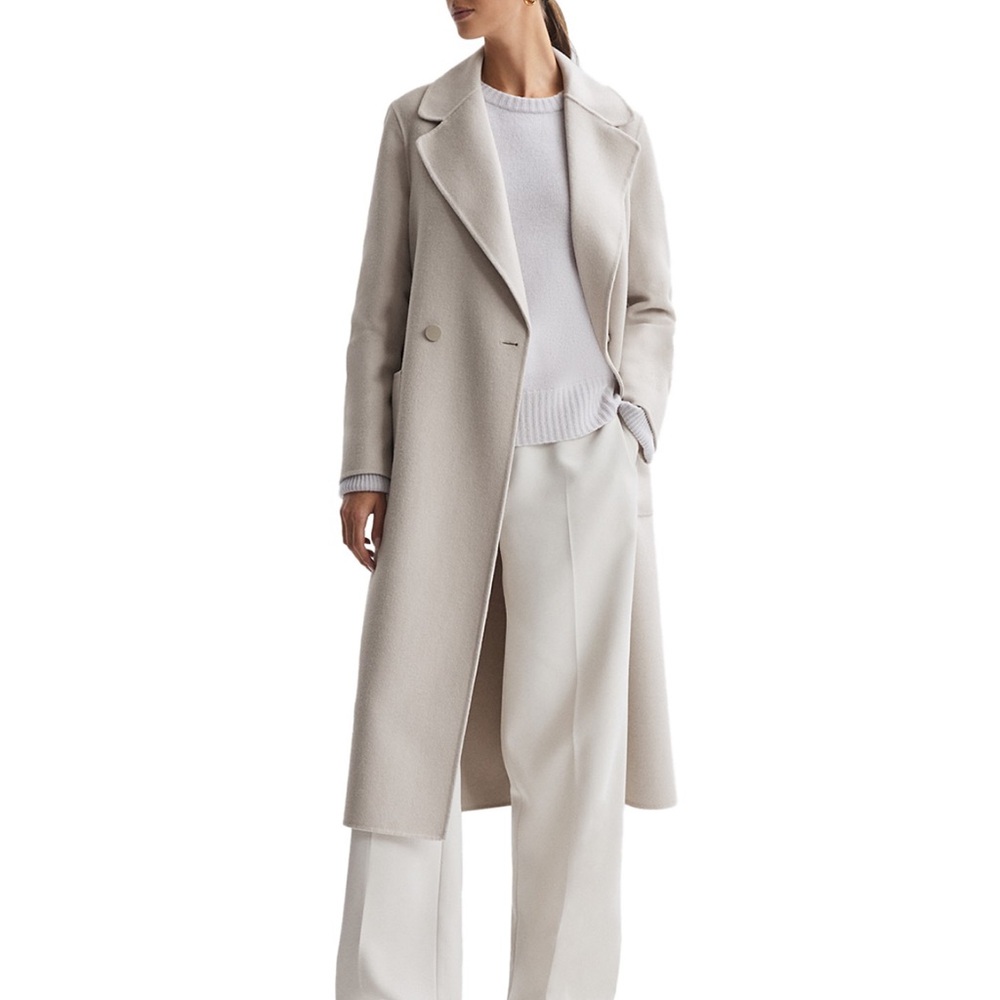 REISS Elegant Cream Women's Double Breasted Overcoat